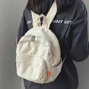 Japanese Style Mini Backpack for Women, Original Unique Cotton Canvas, Versatile Forest Series, Student Bookbag, Girls Small Dual-Shoulder Bag, Lightweight, Water-Resistant, Fade Resistant, Adjustable Strap, Zipper Closure, Color Block Design, Machine Was