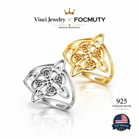 FOCMUTY 925 Sterling Silver Classic Witch Knot Ring, Anillo Nudo de Bruja Plata 925 Original, Celtic Knot Ring for Women, Simple Witches Knot Ring from Witchtok, Witchcraft Jewelry for Pagan, Daily Wear Jewelry for Protection Symbolism