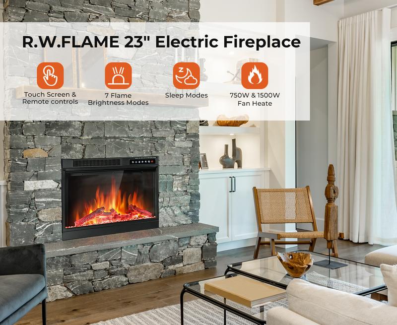 R.W.FLAME Electric 20''&22‘’&23‘’ Fireplace Wooden Surround Firebox Free Standing, Adjustable Led Flame, Remote Control 750-1500W