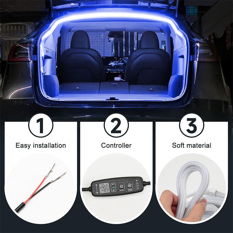 FCCEMC 5M RGB Car Rear Trunk Brighten LED Strip Multifunctional for Waterproof Flexible Light APP control connector Plug & Play 12V