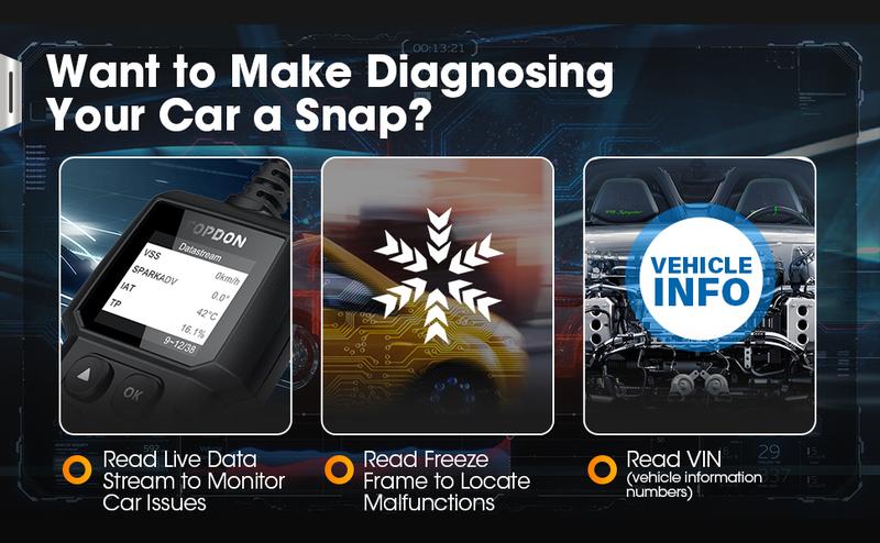 TOPDON AL300, OBD2 Scanner Code Reader, car Auto Diagnostic Tool with Full OBD2 Functions, Engine Fault Code Reader CAN Scan Tool, HD LCD Display Screen, for Cars After 1996