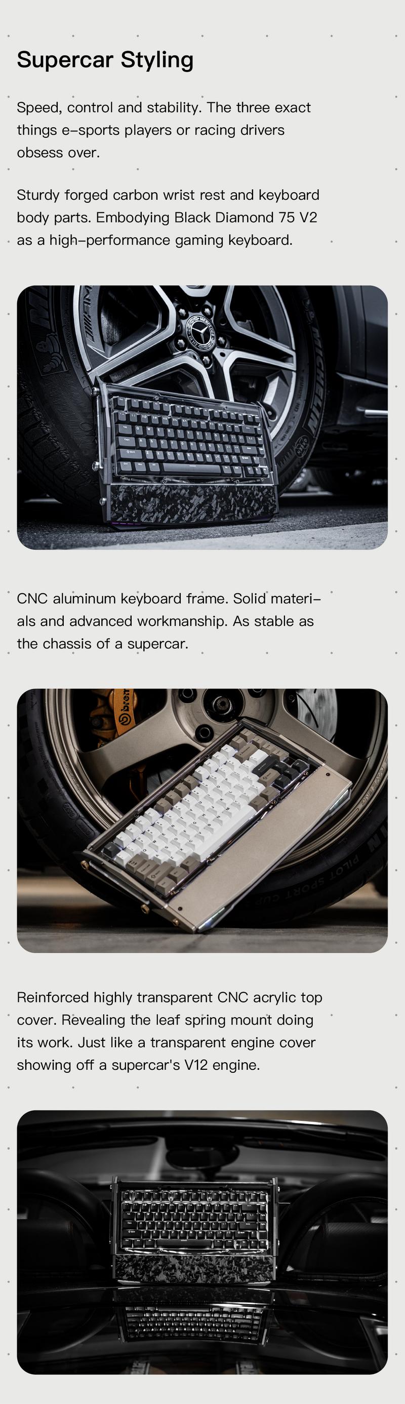 Black Diamond 75 V2 Mechanical Gaming Keyboard, 2.4G Wireless Low Latency, Leaf Spring Mount, Superb Typing Flex & Comfort, Custom RGB