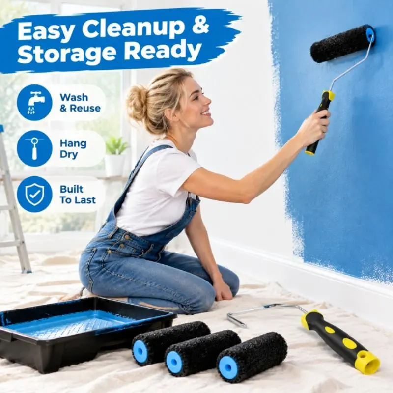 1Set 9 inch drywall putty roller with bracket, drywall plastering roller, wall and ceiling putty texture construction roller brush