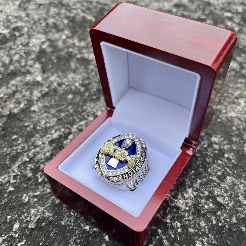 Mens fashion 2026-2025-2024 fantasy series trophy style football championship ring with brown wooden display box