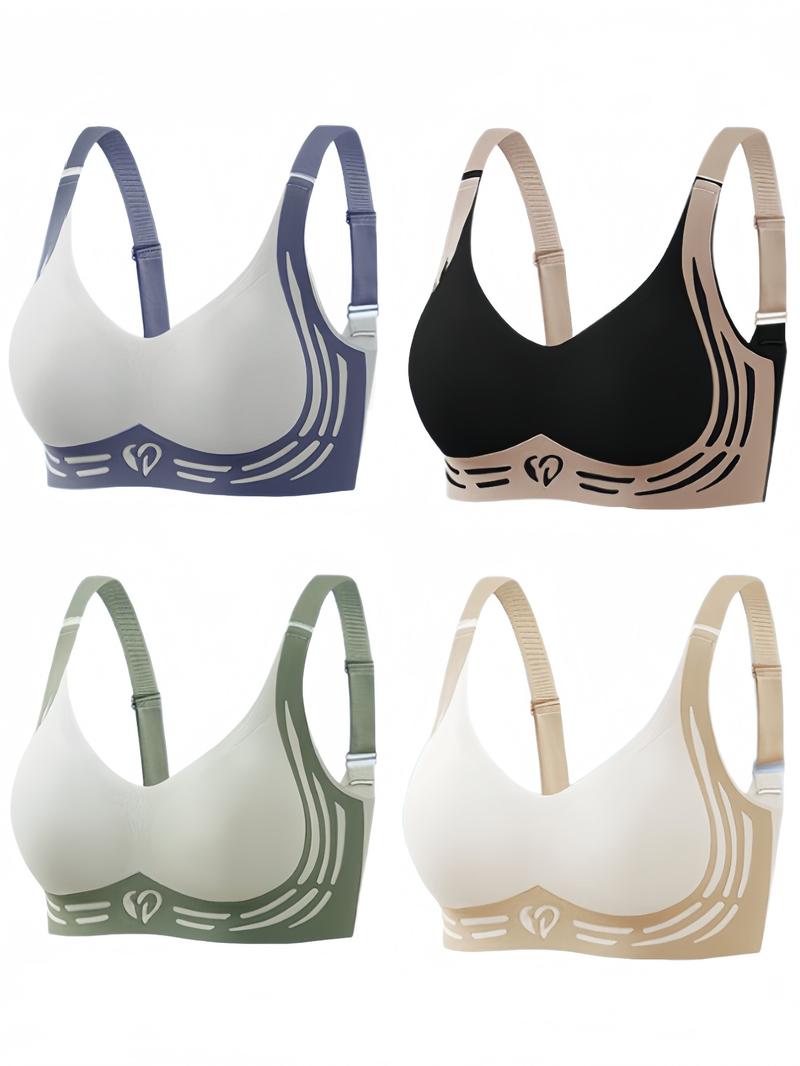 Women's Colorblock Patchwork Wireless Bra, Soft Comfortable Breathable Backless Bra, Women's Lingerie for All Seasons, Underwear for Women