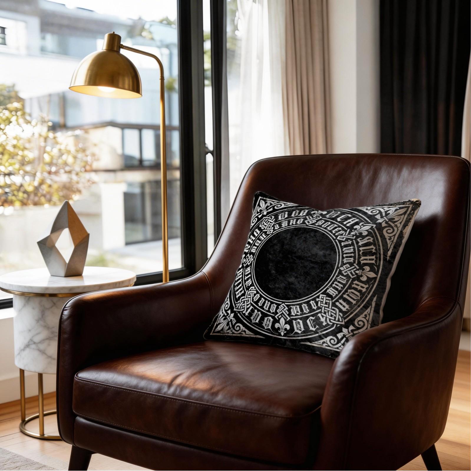 1 Pack Gothic Vintage Print Throw Pillow, Celtic Knot & Fleur-de-lis Decorative Accent Cushion, HD Digital Print Zippered Pillow Cover, Non-Fade Washable, 18×18 Inch Home Decor Pillow for Sofa, Bed, Chair