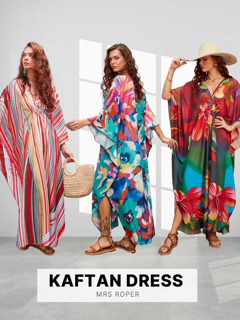 Bsubseach Women Ethnic Print Kaftan  Dress Plus Size Swimsuit Cover Up,Mrs. Roper Kaftan ，Swimsuit，bubu，mumu，Casual Womenswear Boho Caftan Baggy