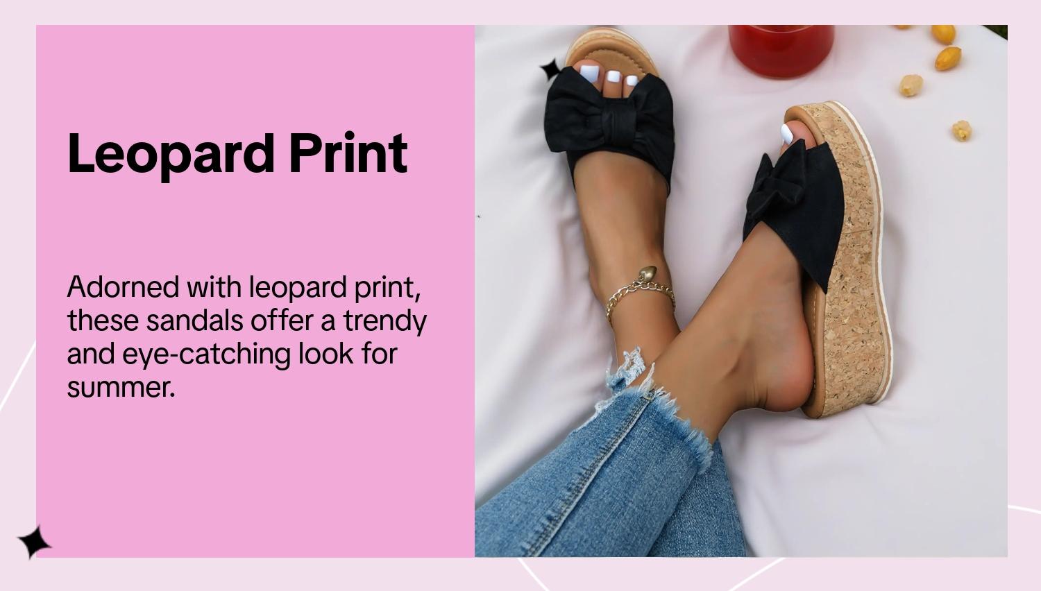 Women's Cute Bowknot Leopard Print Wedge Sandals, Casual Fashion Slip-On Wedges, Summer Trendy Shoes, Beach Daily Wear