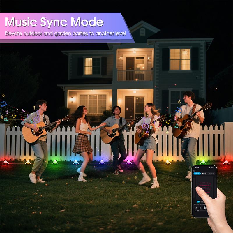 Customizable Ground Lighting 50ft/100ft/150ft RGB+IC Smart Path LightLight Outdoor Waterproof IP67 App and Remote Control with Music Sync 63 Color Changing Modes Timer Voice Control via Alexa for Lawn Garden Patio Yard Decoration