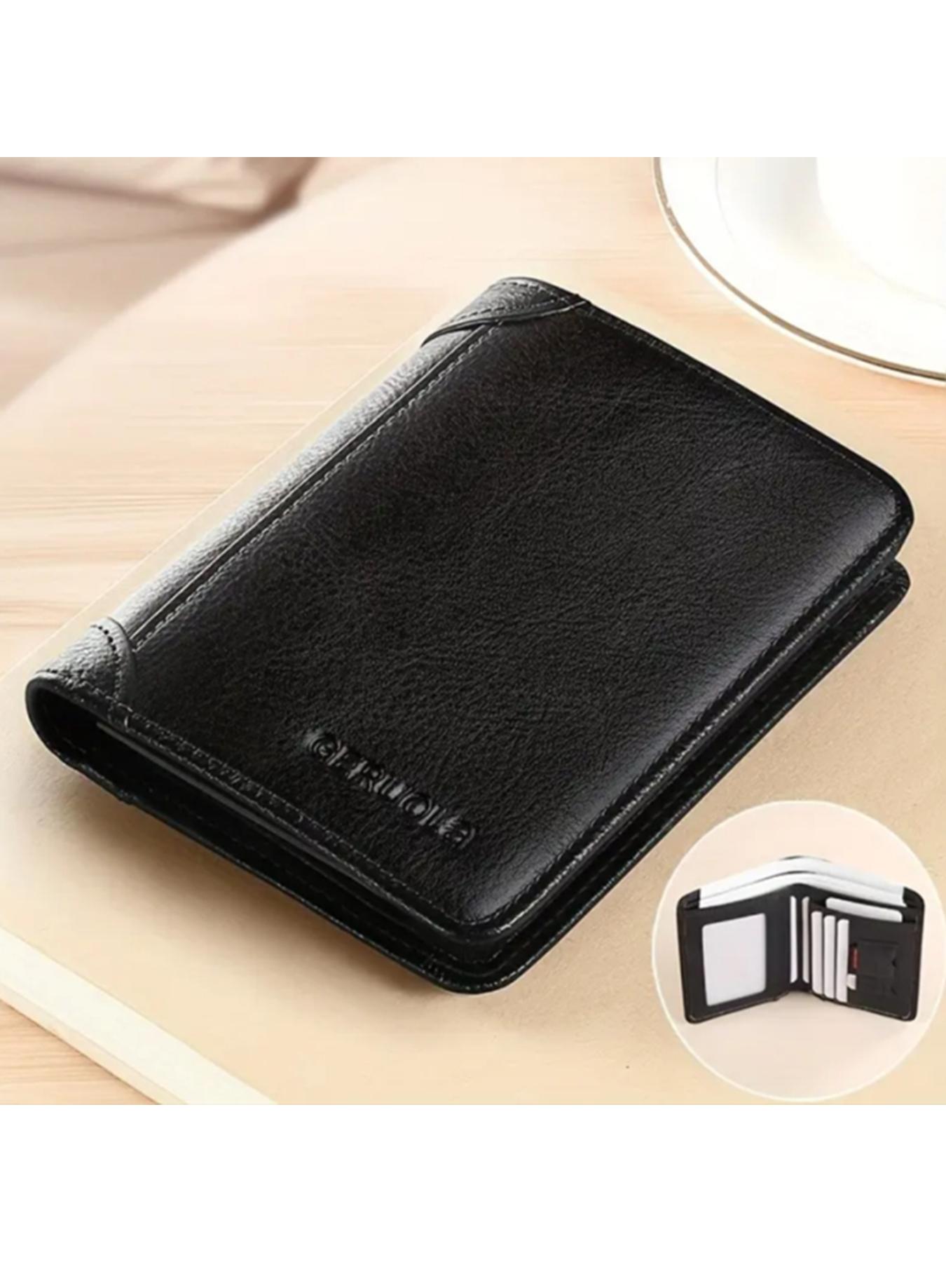 Men's Genuine Leather Business Style Bifold Leather Wallet Business Minimalist Wallet RFID Blocking Ultra-Thin Top Layer Cowhide Short Multifunctional ID Credit Card Holder Christmas Gift Business Wallets