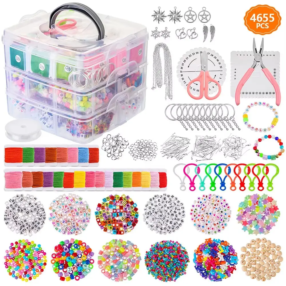 4655pcs DIY Jewelry Making Kit – Beads, Charms & Tools for Necklaces, Bracelets, Keychains, Earrings – Includes Seed Beads & Craft Tools