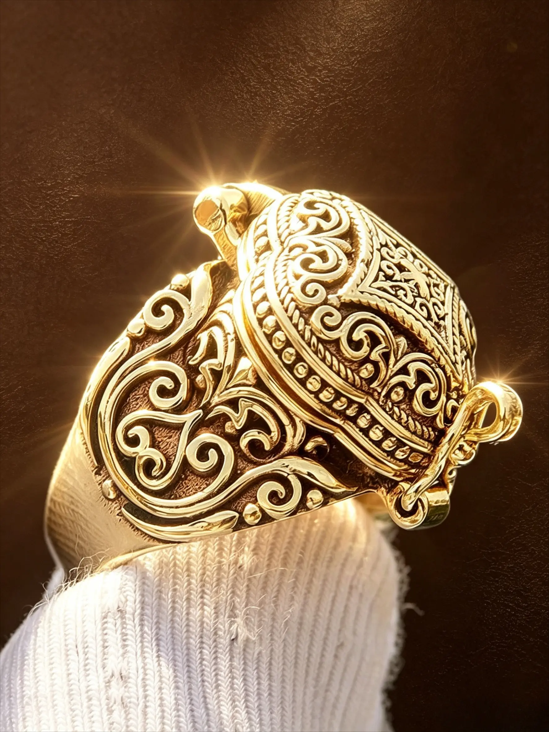 Vintage Engraved Poison Locket Ring, Gold Tone Openable Secret Compartment Band, Tarnish Resistant Hypoallergenic Retro Gothic Statement Jewelry Gift For Men Women
