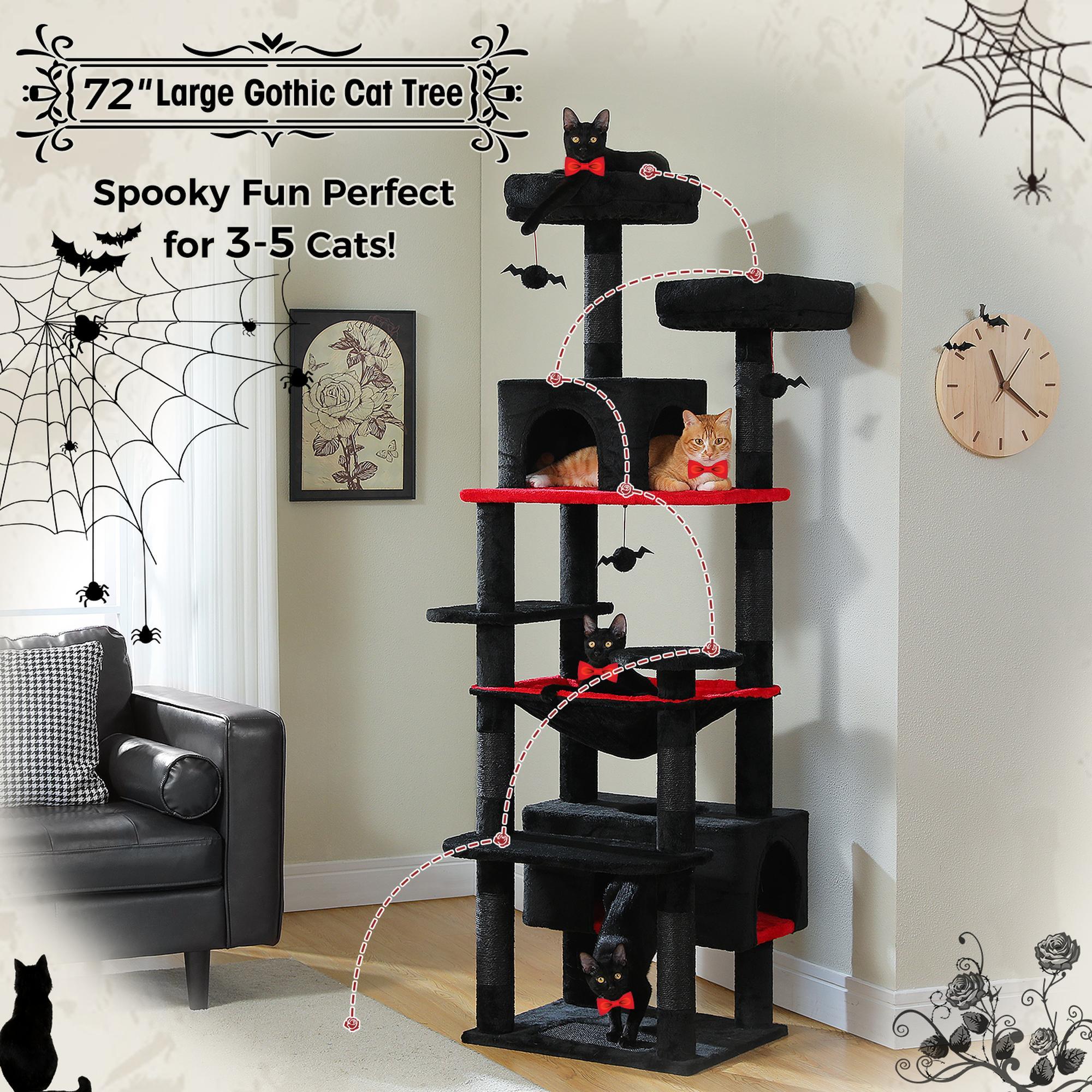 Large cat tree for large cats, litter box with sisal-covered scratching post and scratching pad, 2 padded perches, double litter box and cat basket for indoor cats