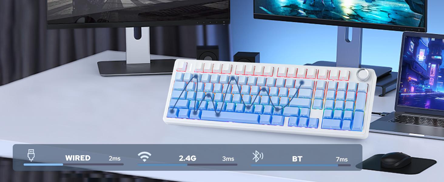 Aula F99 Pro Wireless Mechanical Gaming Keyboard with Knob Tri-Mode BT5.0 USB-C 2.4GHz Hot Swappable Pre-Lubed Switches Gasket Structure RGB Backlitwith Numpad PBT Keycaps Multifunction Knob for MAC PC Gamer Aula F99 Pro Wireless Mechanical Gaming Keyboard with Knob Tri-Mode BT5.0 USB-C 2.4GHz Hot Swappable Pre-Lubed Switches Gasket Structure RGB Backlitwith Numpad PBT Keycaps Multifunction Knob for MAC PC Gamer