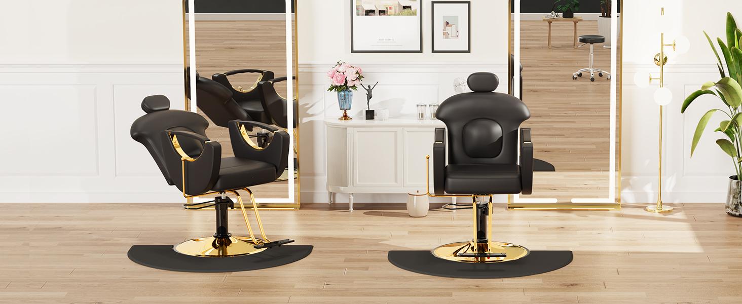 Baasha Reclining Hair Salon Chair, All Purpose Gold Salon Chair for Hair Stylist, Tattoo Chair, Weight Capacity 330 lbs