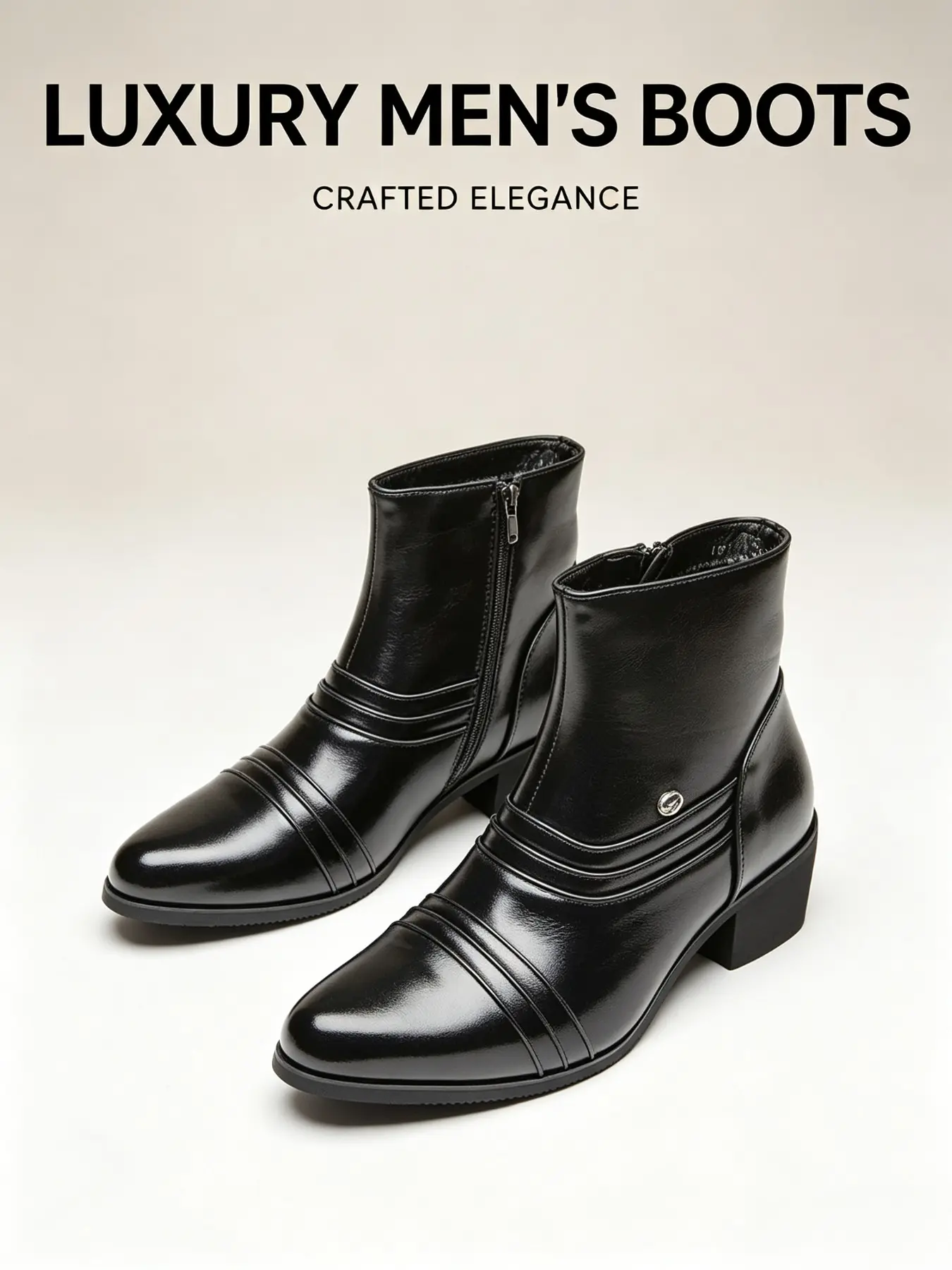Men's Plain High Heel Comfortable Classic Business Casual Ankle Boots, British Style Pointed Toe Side Zipper Short Boots, Fall Winter Fashion