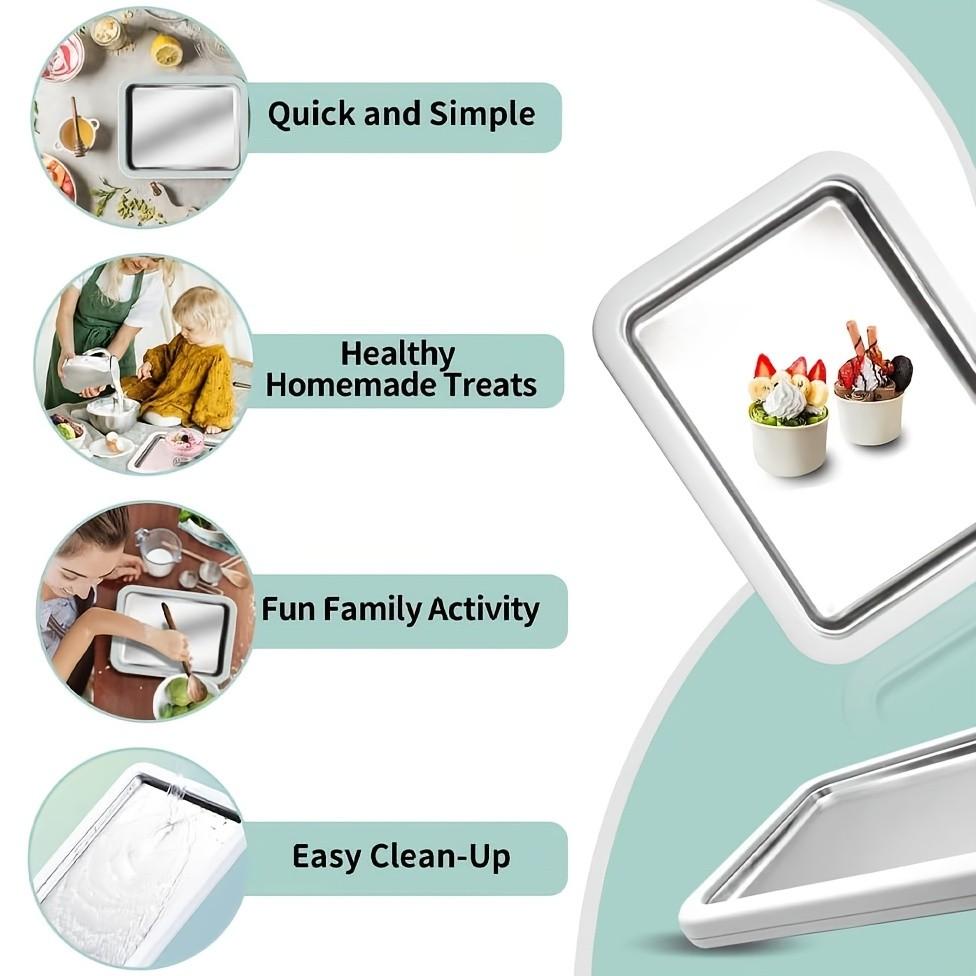 Mini Fried Ice Cream Machine, DIY Homemade Rolled Ice Cream Maker, 304 Stainless Steel Frozen Yogurt Pan, Portable Small Ice Cream Roller for Home Summer Use