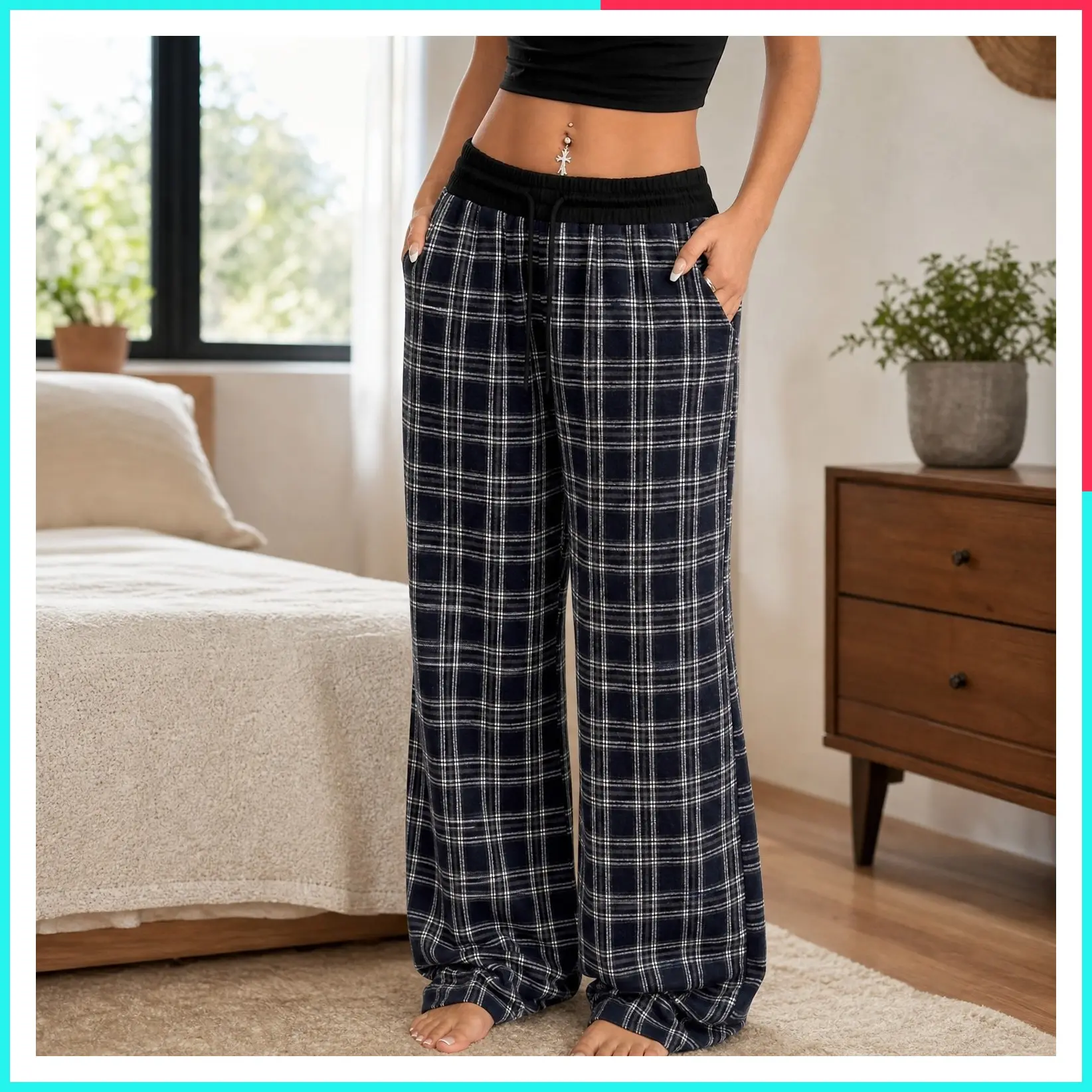 Women's Plaid Flannel Pajama Pants with Pockets | Wide Leg Lounge Baggy Cute PJ Pants, Comfy Sweatpants