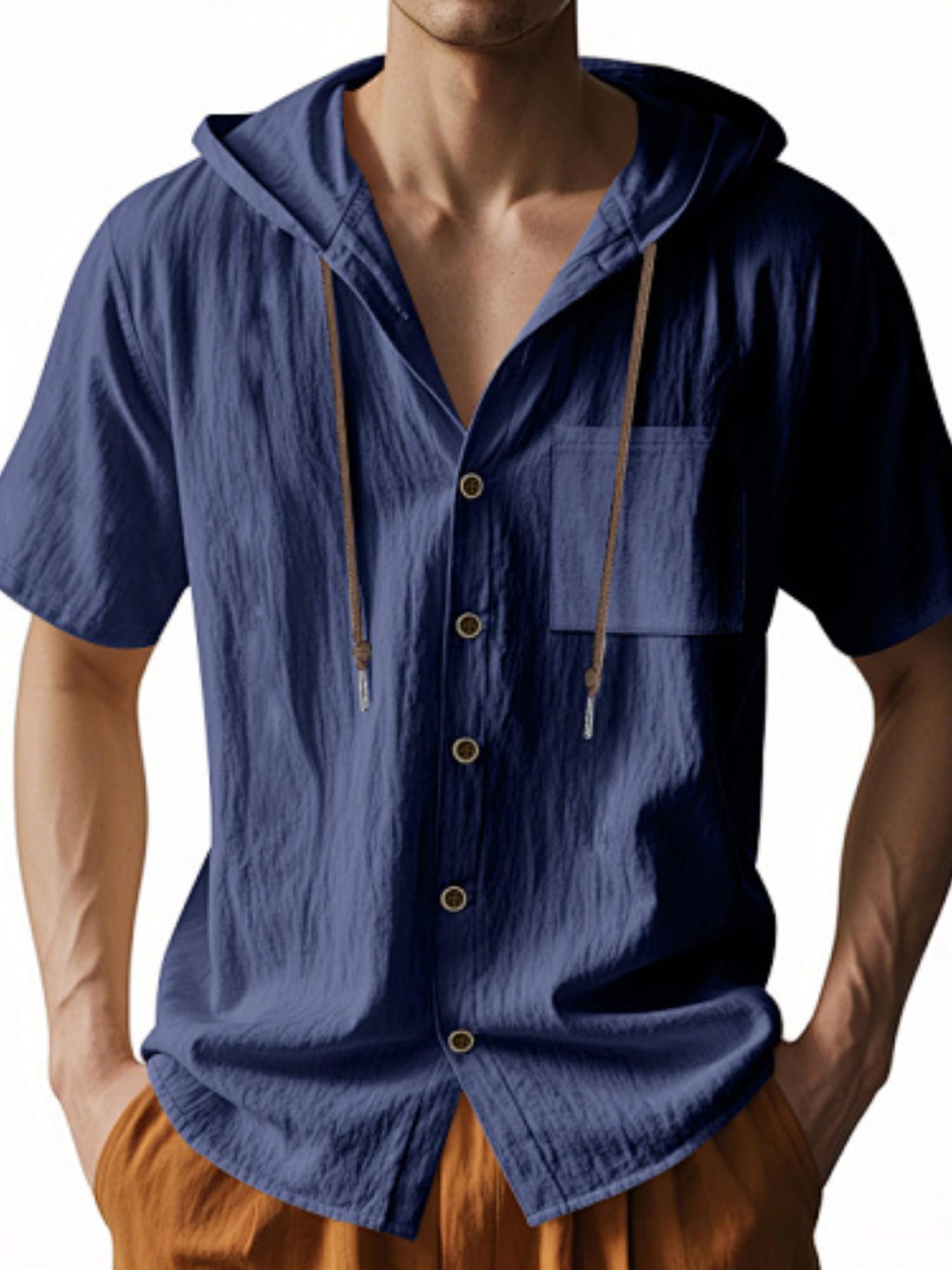 Men's Loose Linen Shirt Long Sleeve Hooded Beach Casual Jacket, Fall Fashion European Style, Trendy Design, Comfortable Fit