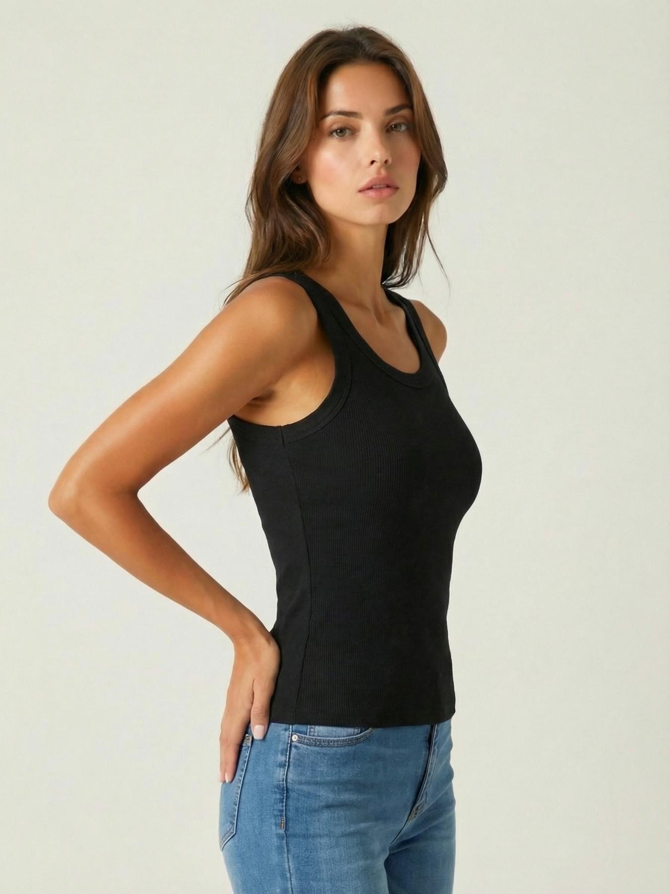 Slim Fit Ribbed Tank Top for Women - Stretchy Wide Strap Scoop Neck Camisole, Non-See-Through Casual Essential for All Occasions