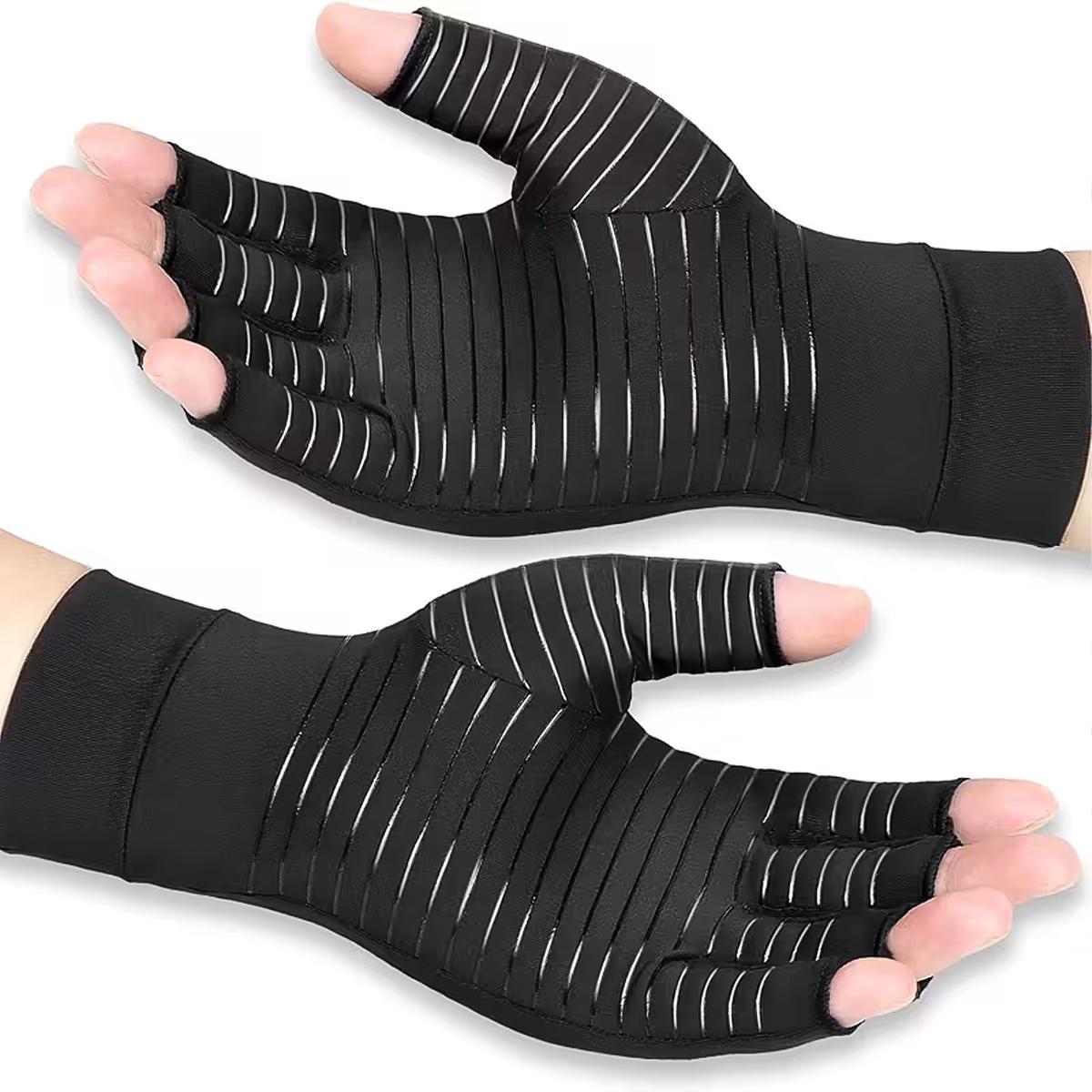 Unisex Compression Copper Gloves, Breathable Anti-Slip Fitness Gloves with Silver Stripes, Pain Relief for Arthritis, Office Work, Pressure Gloves