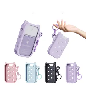 Cute Cat Silicone Case with Keychain, Protective Hand Sanitizer Spray Holder, Compatible with Touchland Power Mist Glow Mist 30ML