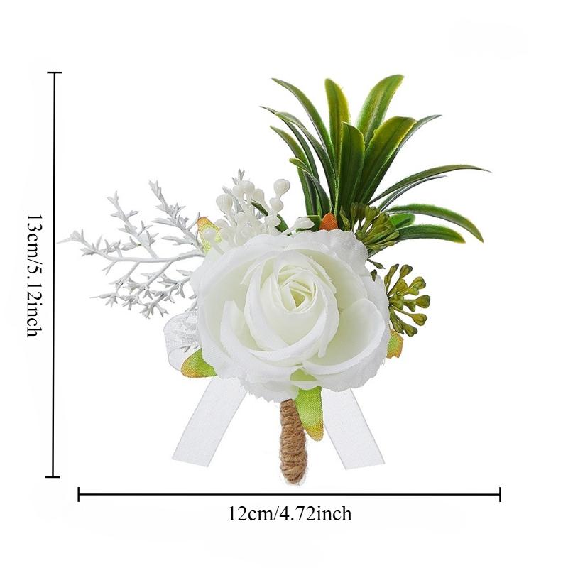 European-style groom and best man boutonnieres for wedding, white rose artificial flower brooch, Floral Brooch for bride, high-end wrist flowers for wedding, party decoration boutonnieres and wrist flowers, Boutonniere pins