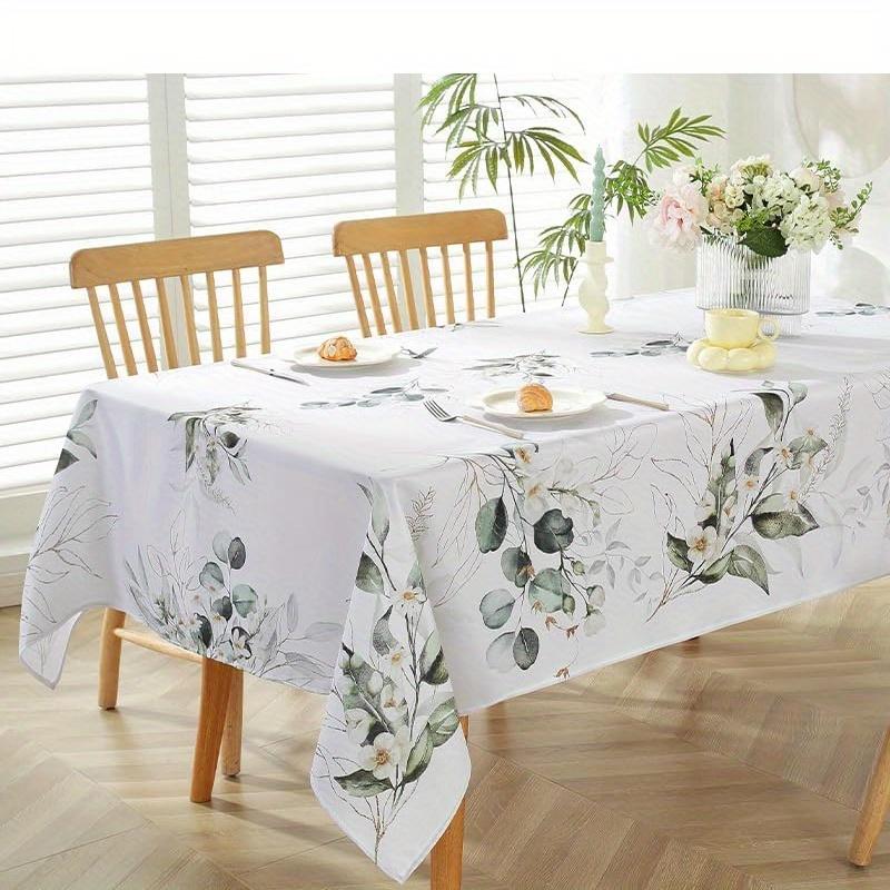 1 piece of washable rectangular tablecloth -100% polyester fiber, machine washed with green leaf and floral patterns, suitable for indoor/outdoor use, kitchen, dining, terrace, picnic decoration, naturally inspired design