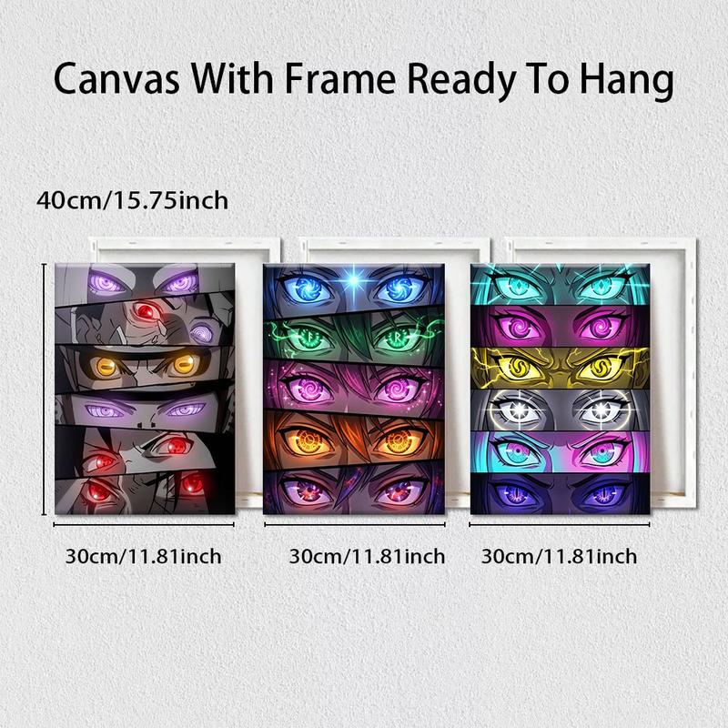 Windows To Other Worlds, Framed. 3 Stretched Canvas Prints Of Iconic Anime Character Eyes. For The Ultimate Weeb Shrine Or Artist‘S Studio. #Animeeyes #Weebcave Art Wall Decoration