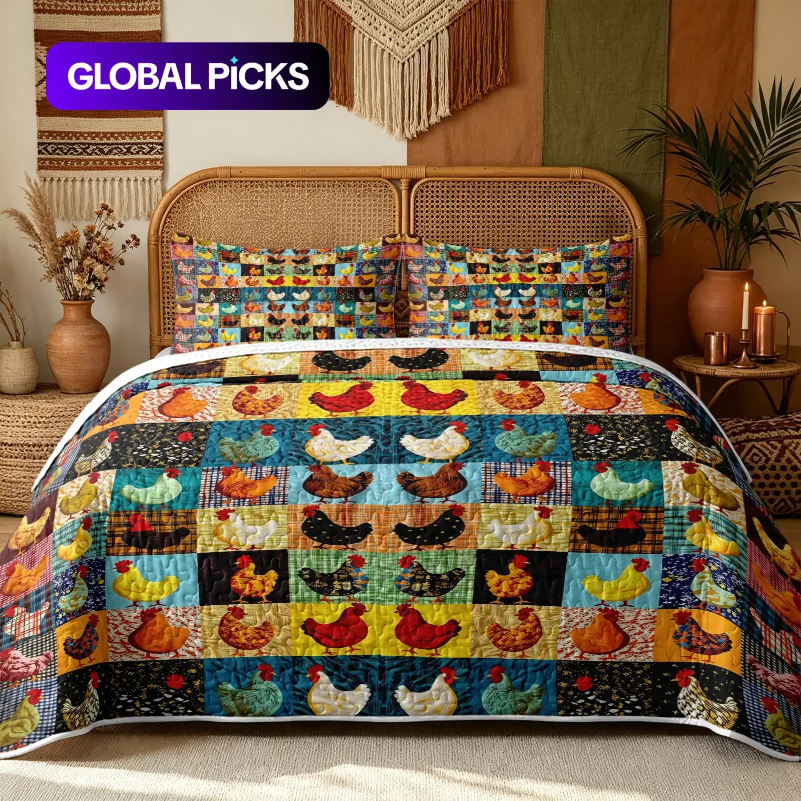 3-Piece Chicks Quilt Set, Printed Bedding Set, Farm Chicks Print, Soft and Skin-Friendly Reversible Bedspread, Includes 1 Quilt + 2 Pillowcases, Suitable for All Seasons, Perfect for Bedrooms and Guest Rooms, Lively and Soothing Home Decor #GLOBAL PICKS