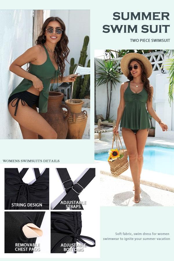 Blooming Jelly Modest Tummy Control Swimwear with Bottoms Womens Two Piece Tankini Swimsuits