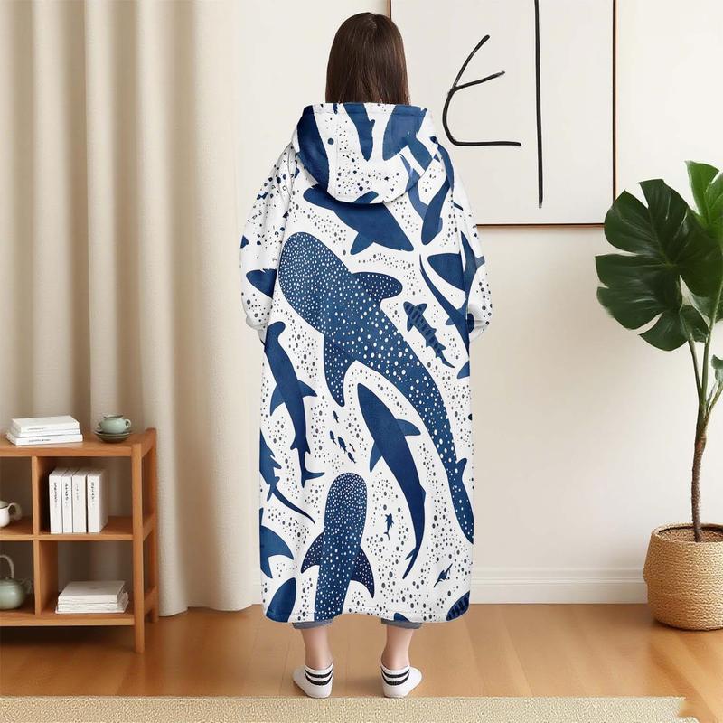 hoodie blanket，Wearable Blanket、Cute Cartoon Shark Hooded Blanket, Wearable Plush Throw, Soft Warm Flannel, Sofa Cover, Home Leisure, Air Conditioning, Camping Travel Gift、Christmas Gift,Valentine's Day gift