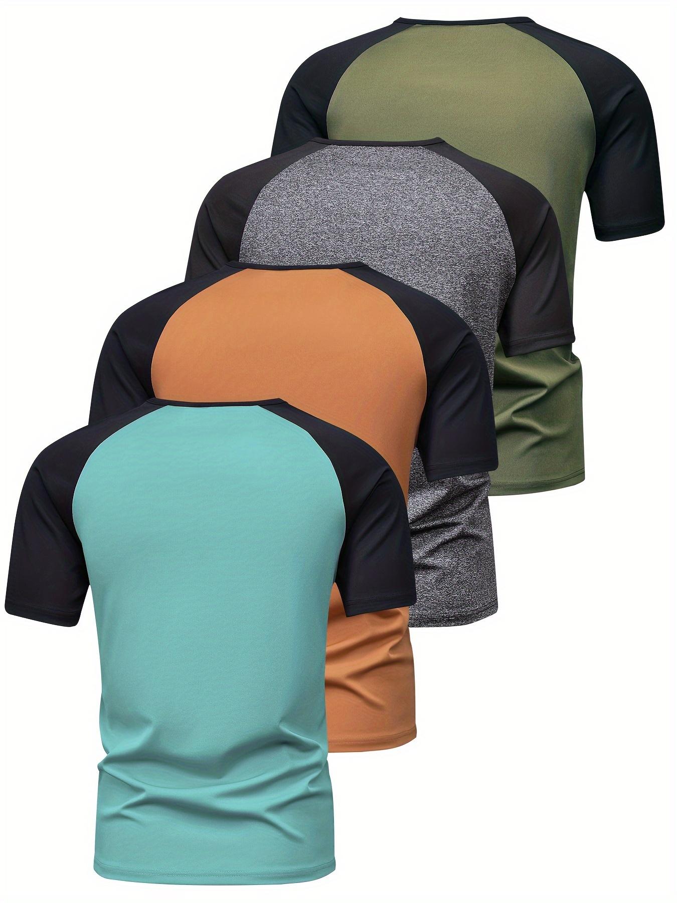 Men's Colorblock Raglan Sleeve Polo Shirt, Regular Fit Casual Streetwear Short Sleeve Round Neck Top, Men's Clothes for Daily Wear, Mens Clothing