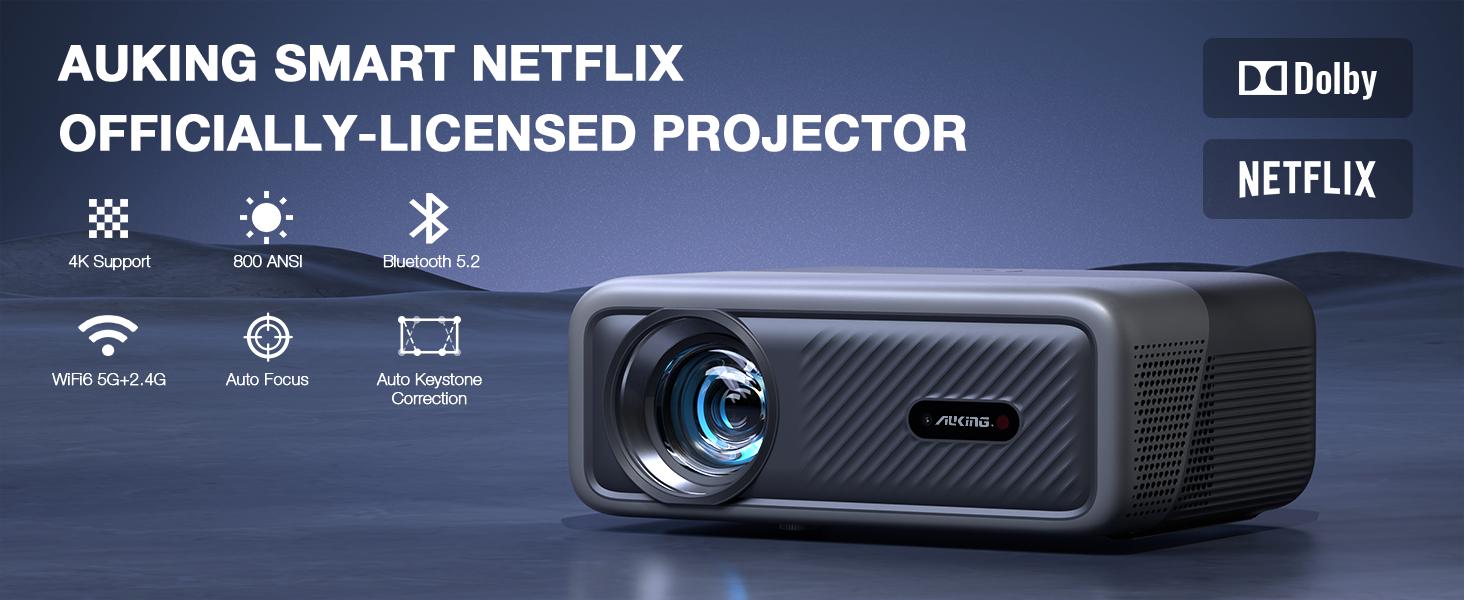 AuKing 800 ANSI Lumen Portable Projector 1080P 4K Support Netflix Certified Outdoor Movie Projector with Auto Focus Keystone 3D Dolby Audio WiFi 6 Bluetooth 5.0 50% Zoom HDMI USB-C AuKing 800 ANSI Lumen Portable Projector 1080P 4K Support Netflix Certified Outdoor Movie Projector with Auto Focus Keystone 3D Dolby Audio WiFi 6 Bluetooth 5.0 50% Zoom HDMI USB-C