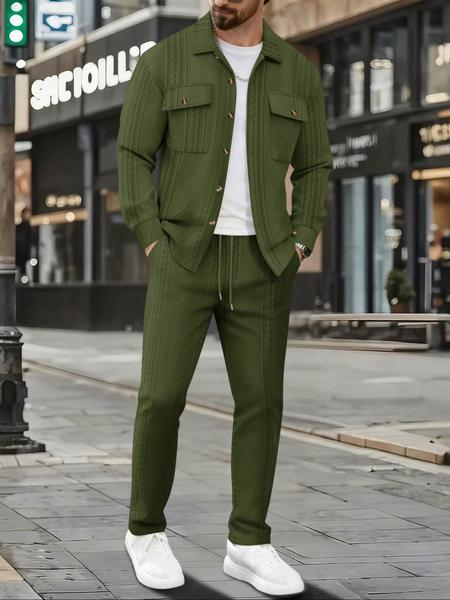 Men's Spring & Fall New Suit Set, Jacquard Heavyweight Reversible Collar Dual Pocket Long Sleeve Drawstring Pants, Soft Fabric Men's Spring & Fall New Suit Set, Jacquard Heavyweight Reversible Collar Dual Pocket Long Sleeve Drawstring Pants, Soft Fabric