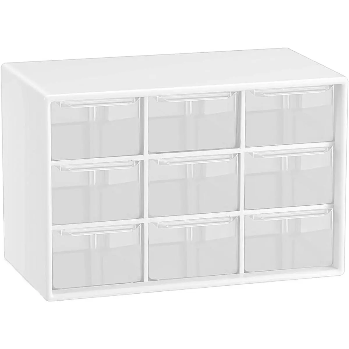 Small Drawer Organizer for Desk 7.1" x 3.8" x 4.6" Mini Desktop Organizer with 9 Clear Drawers Plastic Craft Storage Box for Desk Office School Home (White)