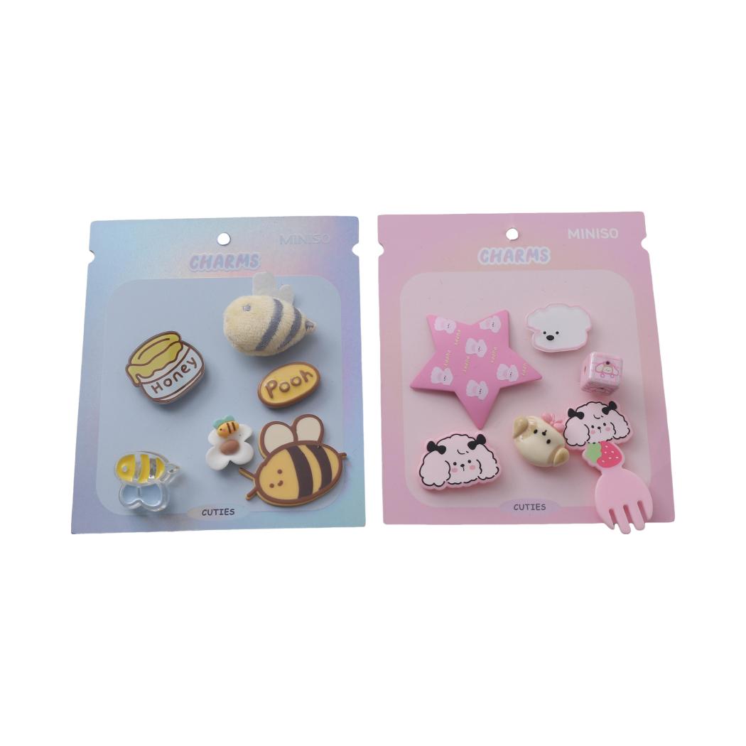 MINISO Fashion Cartoon Charms for Crocs, Animal Party, Puppy's Birthday Party, China Panda, Blue White Pom-Pom, Bowknot, Comfortable Footwear