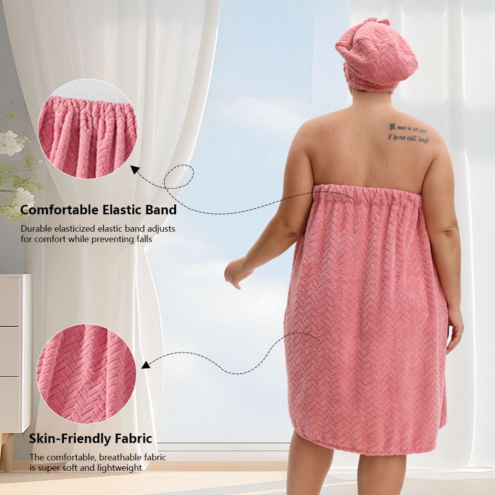 Plus Size Solid Color, 2 Counts/set (1 Large Bath Skirt + 1 Hair-Drying Cap), Adjustable Bathrobe with Pocket, Soft Water-Absorbent Bath Set, Premium Bath Towels for Bathroom, Hotel and Travel #GLOBAL PICKS