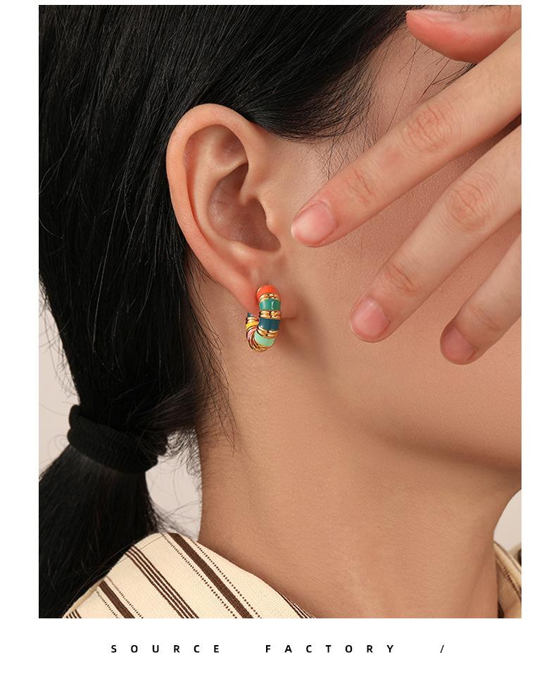 Trendy European American Ins Style Vintage Colorful Drip Earrings Unique Design Fashionable Personality Macaron Ear Jewelry