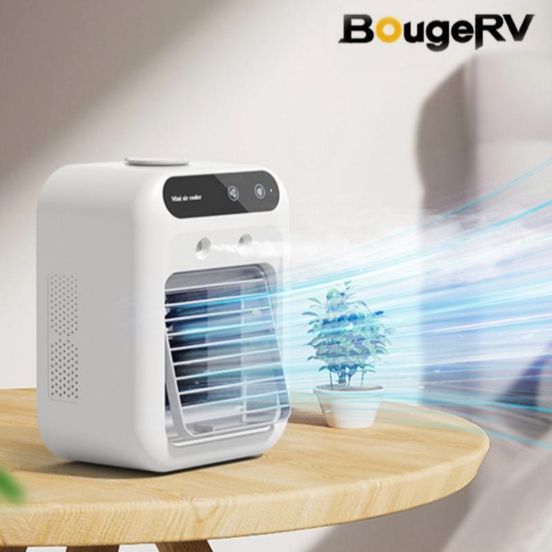 BougeRV Portable Air Cooler Fan, 3-in-1 Rechargeable Fan with 2 Mist Speeds and Powerful Wind, Mini Multifunctional Cooling Fan for Bedroom, Office, Camping