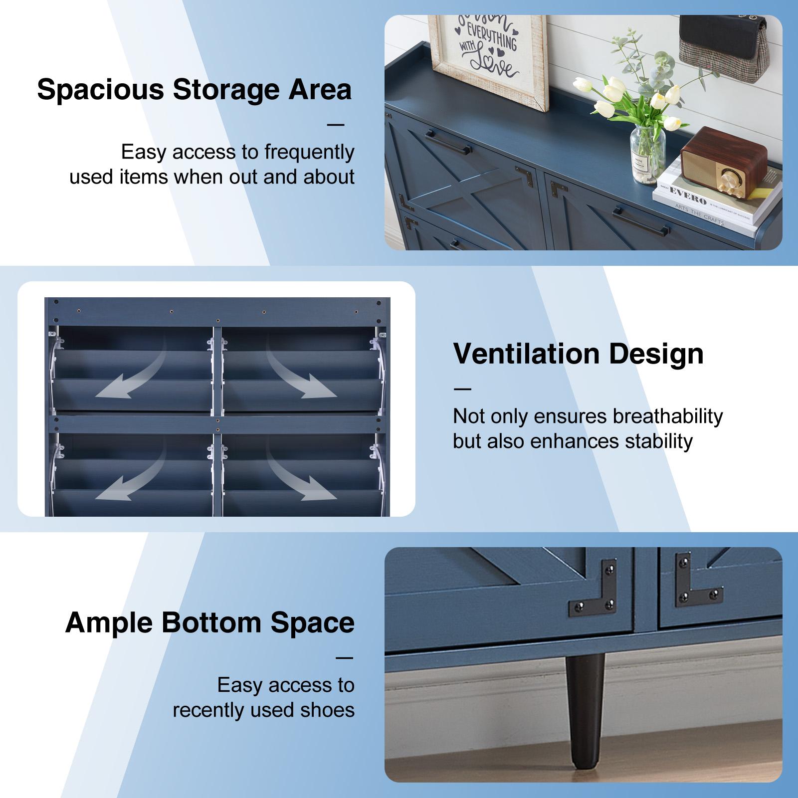 Farmhouse Shoe Storage Cabinet with 2-4 Flip Drawers & Barn Door Design - Freestanding Slim Narrow Shoe Organizer for Entryway, Foyer & Hallway