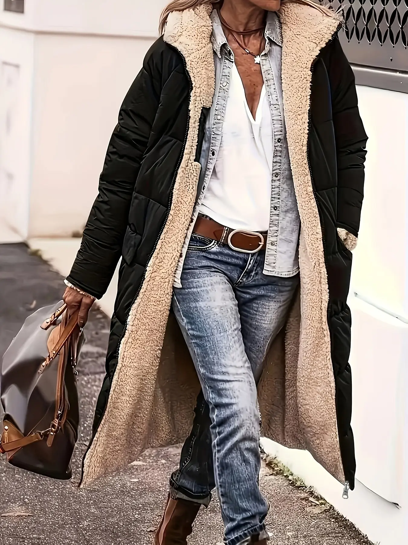 Women's Mid-Length Hooded Jacket, Winter Quilted Coat, Reversible Jacket, Stylish and Warm Outerwear for Cold Weather