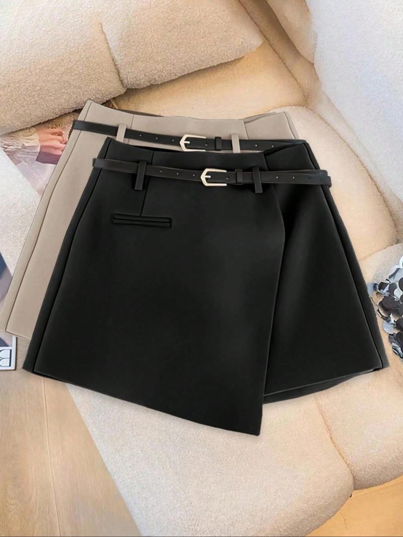 Women's Asymmetrical Hem Skirt Pants Set, Multifunctional One-Piece Shorts, Beltless Matching Skirt Pants 2 Piece Set