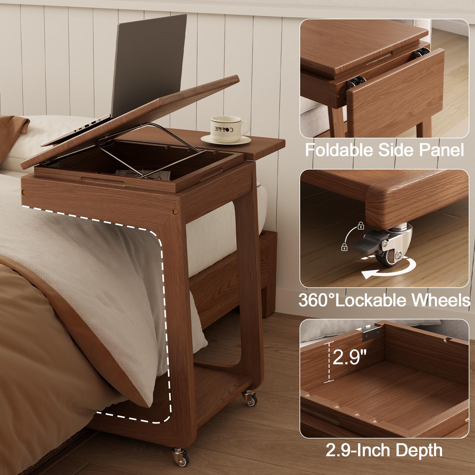 【HOT】Rolling Side Table – Solid Wood Mobile Side Table with Wheels, Adjustable Sofa Table for Living Room, Bedroom, and More, Trending Pick, Influencer Favorite