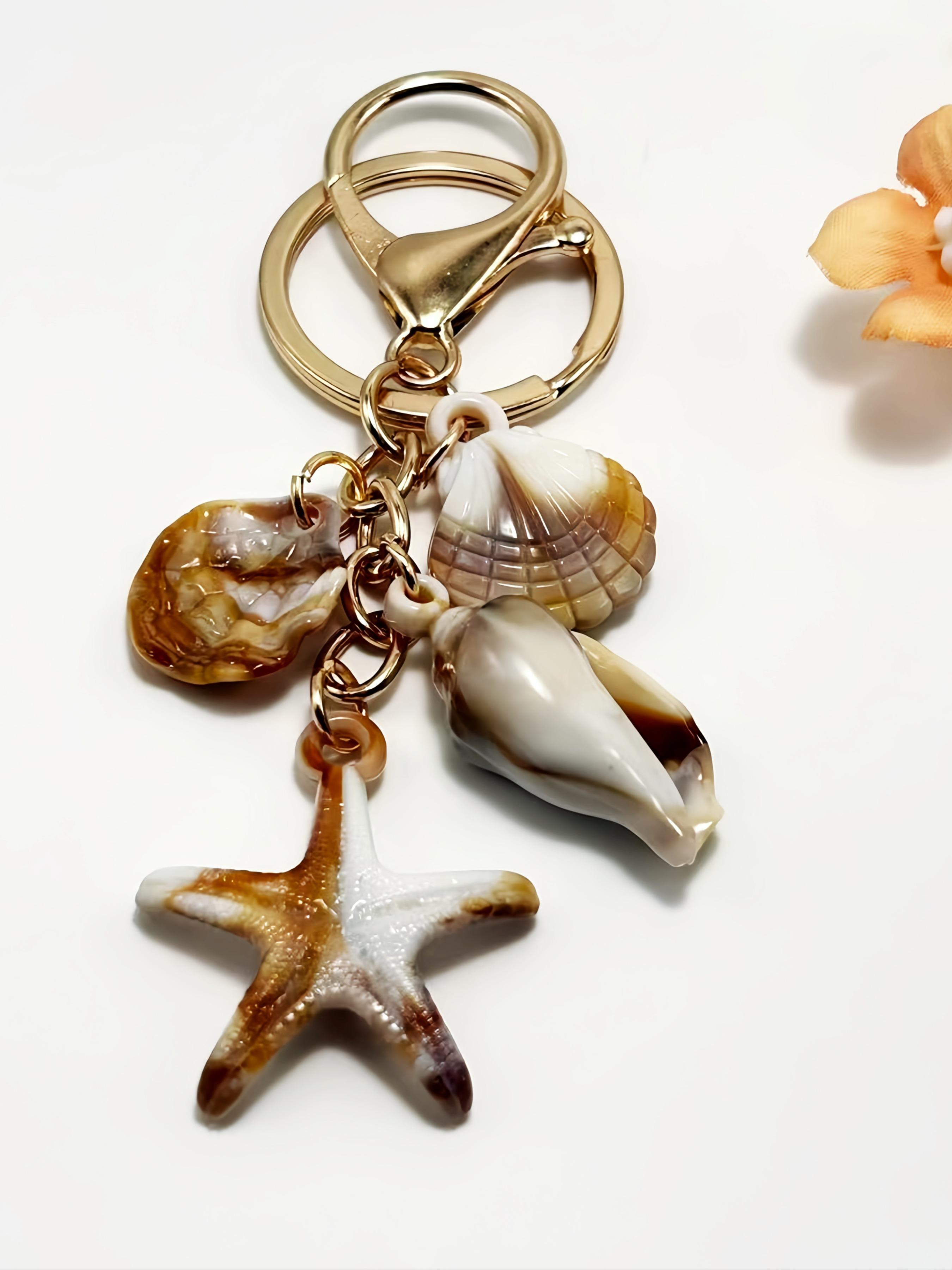 Niche design ocean style shell starfish keychain, personalized creative design, small and exquisite, beach style shell starfish keychain pendant small object, shoulder crossbody bag ocean element key pendant