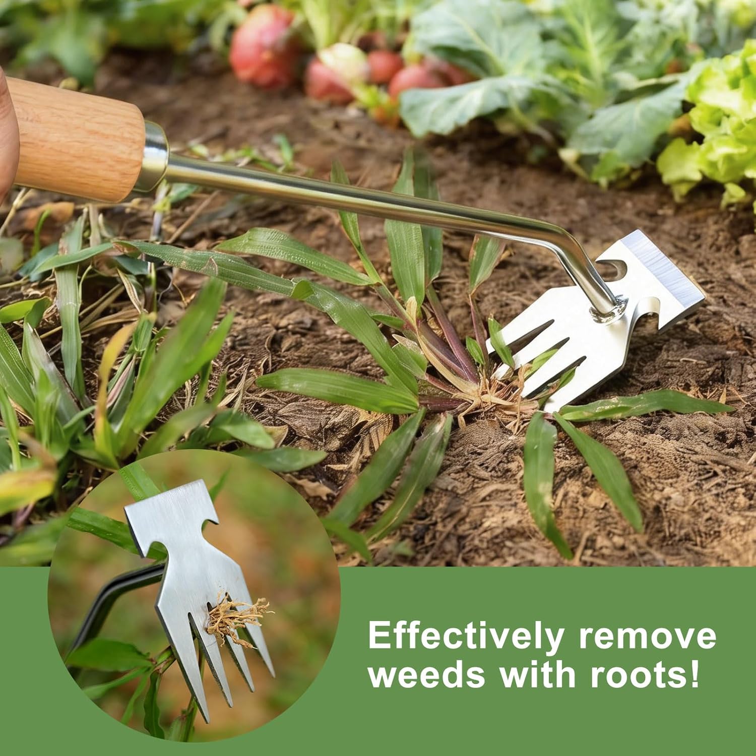 Long Handle Weeder Tool with Leverage Action - Pull Weeds Roots and All, Standing Up! Durable Stainless Steel with Anti-Slip Grip. Ergonomic Gardening Hand Tool for Easy Weed Removal.