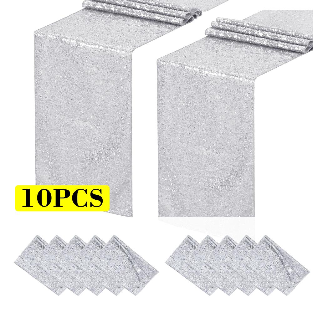 10 Pcs-12x72 Inches Sequin Table Runner, Turquoise Glitter Table Runner for Birthday Party Supplies Wedding Engagement Baby Shower Holiday Celebration Event Decorations