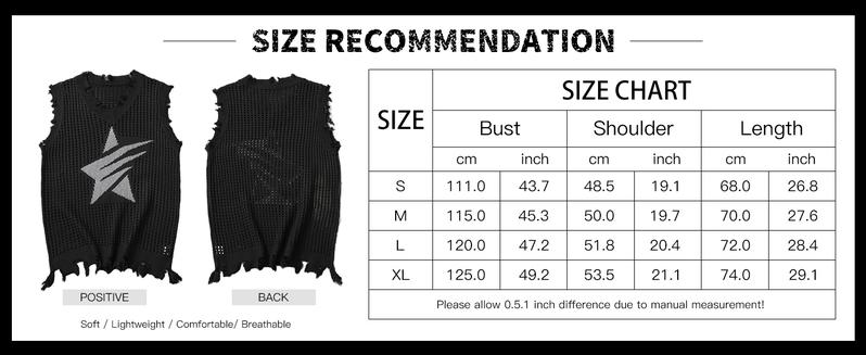 HYPESTFIT Men's Ripped Hollow Out Transparent Star Distressed Grunge Tank Top