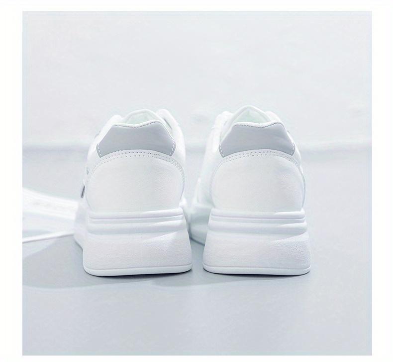 Women'S Platform Skate Shoes, Versatile Height Increasing Lace Up Low Top Shoes, Outdoor Walking White Shoes Plus Size