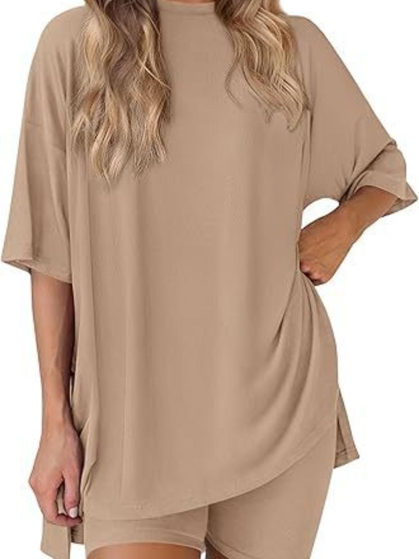 Women's Two Piece Lounge Set Summer Casual Oversized Shirts Biker Shorts Indoor Outdoor Casual Set